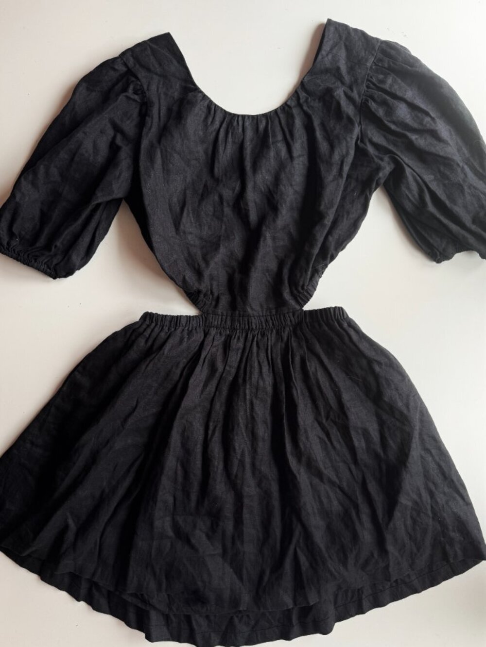 ALLSAINTS Colette Black 100% Linen Cut Out Fit & Flare Mini Dress, Size 10 - Picture 6 of 13